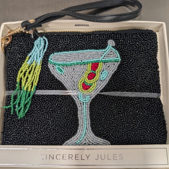 Sincerly Jules Handbags - Sincerely Jules Black Beaded Clutch with Cocktail Design